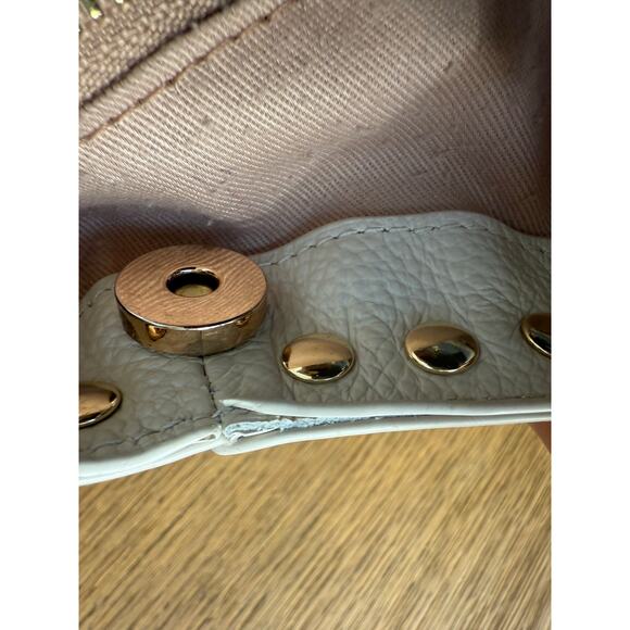 Laggo Mara Hobo Slouch Bag Cream Pebbled Leather with Gold Studs and Hardware - Picture 11 of 13